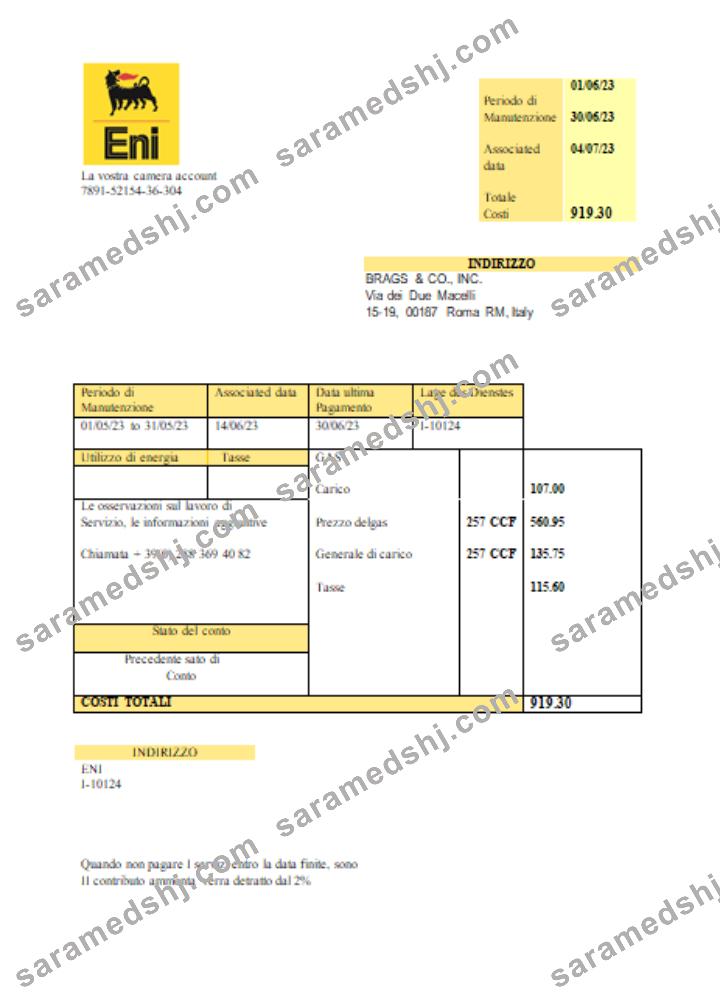 Italy Gas utility business bill,  SCR